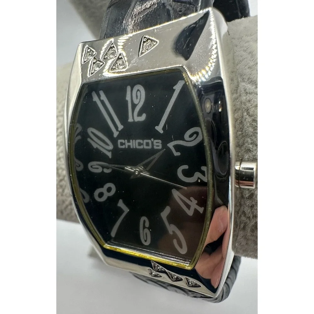 Chico's Womens Cuff Bangle Watch New Battery‎ Black Band 30MM 6.5